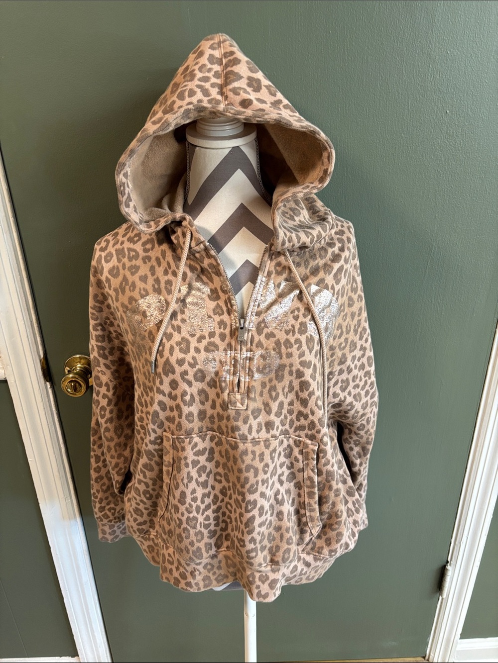 PINK Victoria's Secret Leopard Print Hooded Pullover - Tan